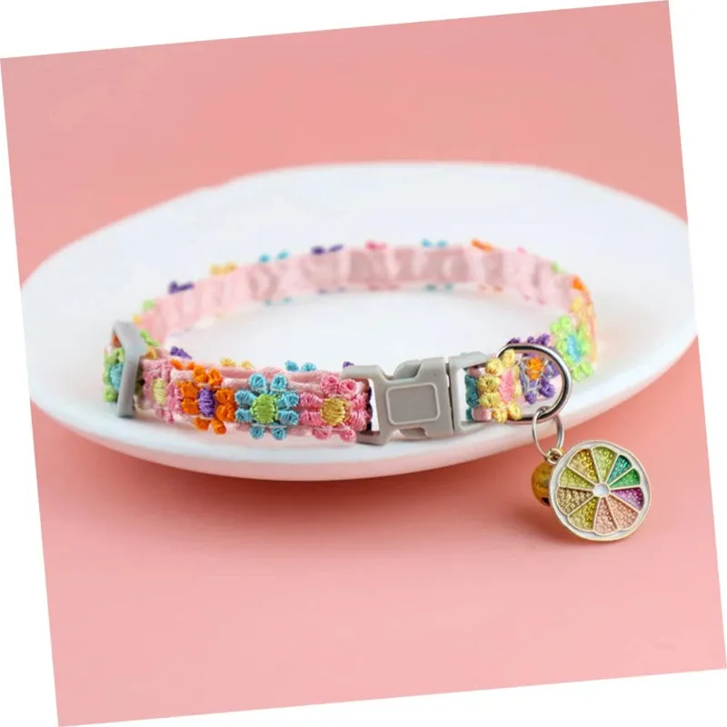 Adjustable Floral Cat and Puppy Collar with Bell