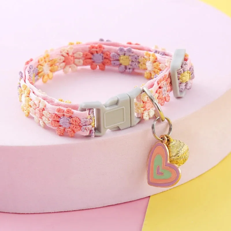 Adjustable Floral Cat and Puppy Collar with Bell