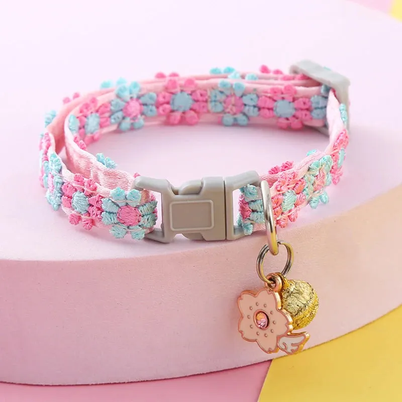 Adjustable Floral Cat and Puppy Collar with Bell