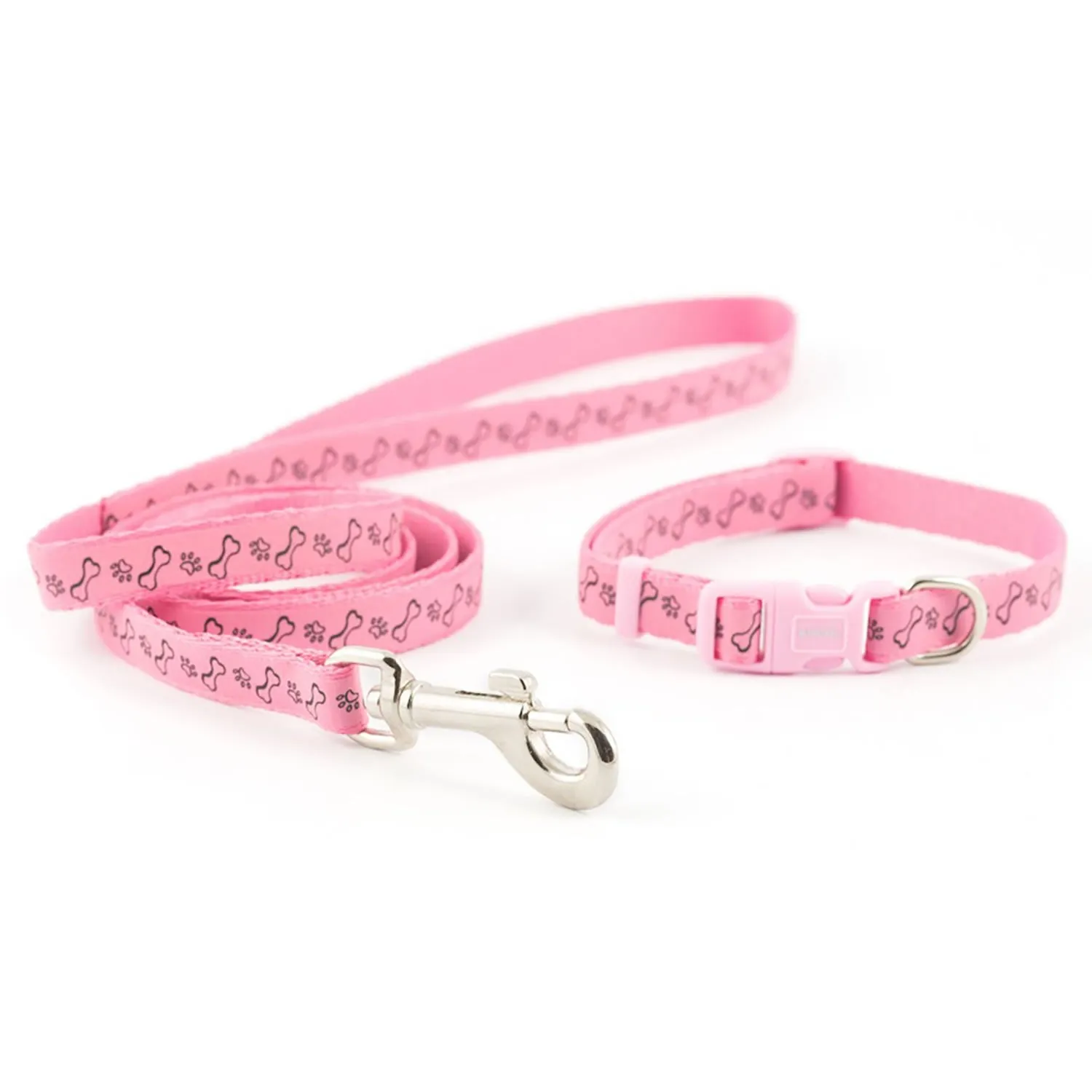 Ancol Small Bite Collar & Lead Set Reflective Paw & Bone Pink