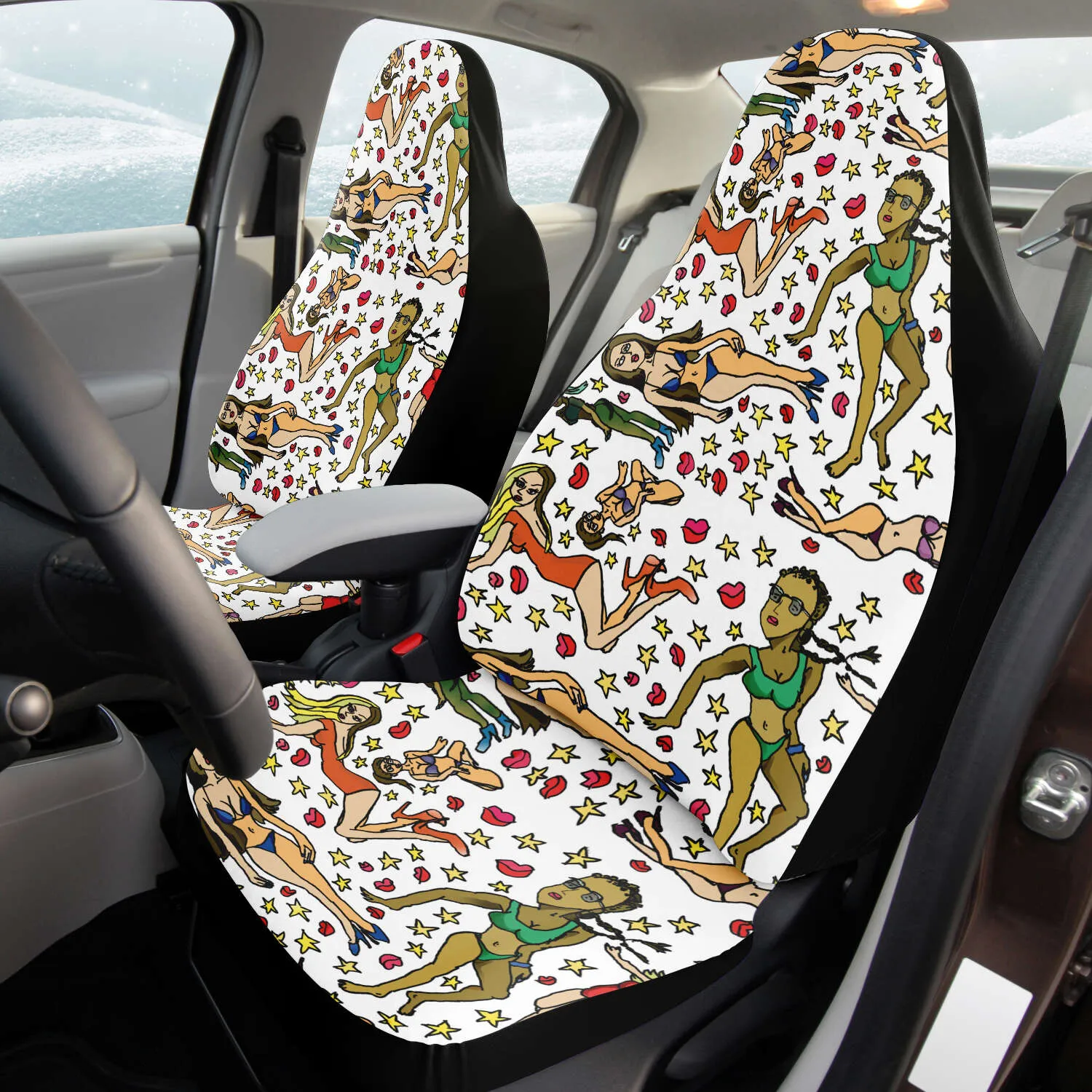 Bad Girl Car Seat Covers, 2-Pack Designer Essential Premium Quality Best Microfiber Luxury Car Seat