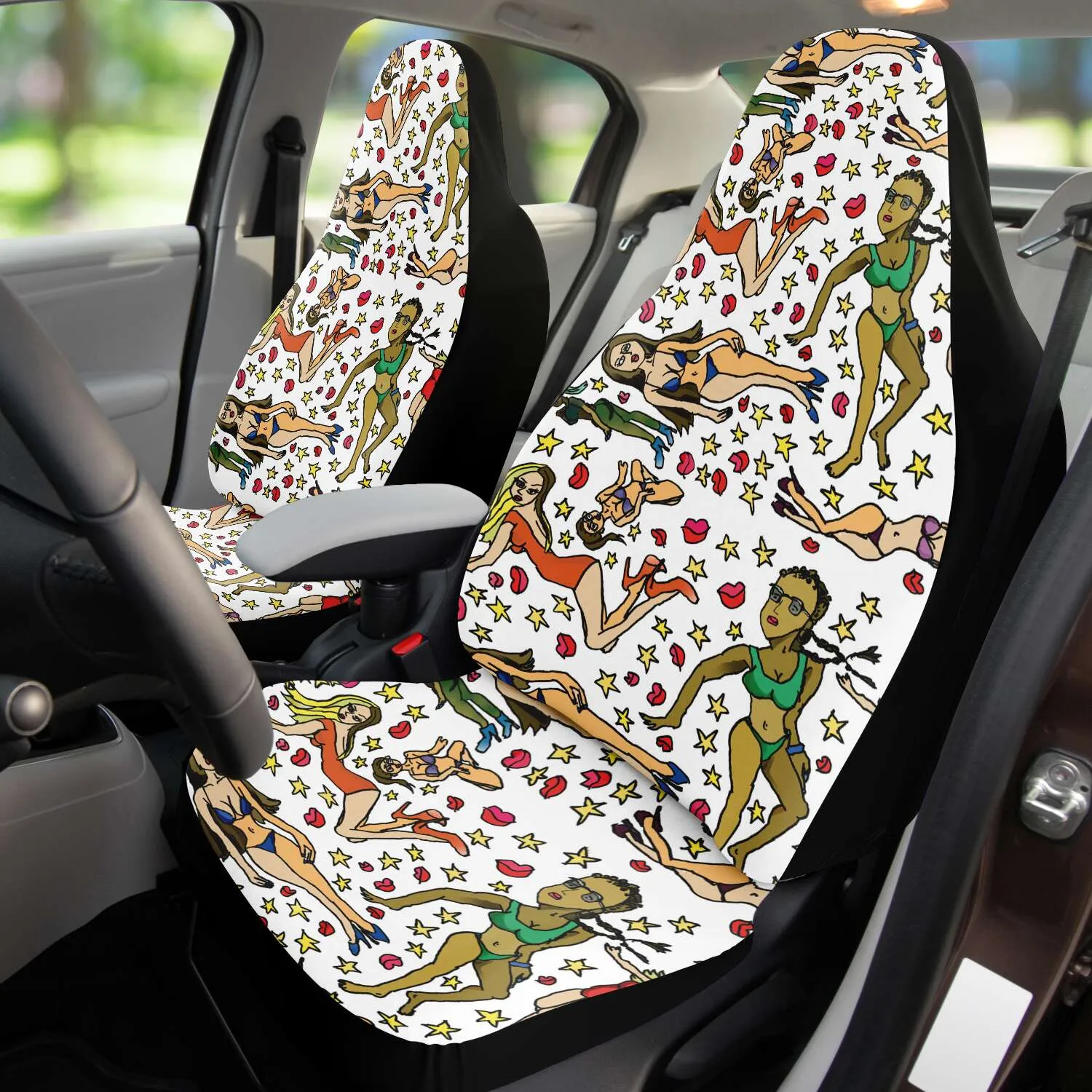 Bad Girl Car Seat Covers, 2-Pack Designer Essential Premium Quality Best Microfiber Luxury Car Seat