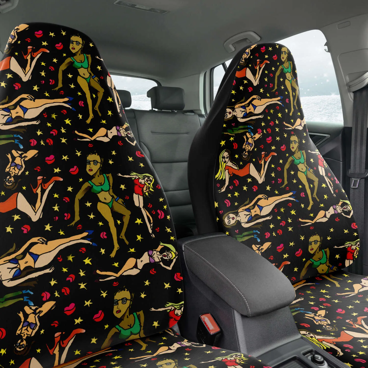 Bad Girls Cat Seat Covers, 2-Pack Designer Essential Premium Quality Best Microfiber Luxury Car Seat