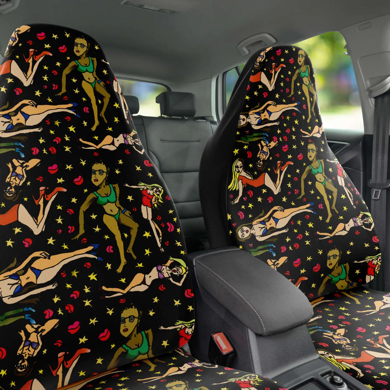 Bad Girls Cat Seat Covers, 2-Pack Designer Essential Premium Quality Best Microfiber Luxury Car Seat