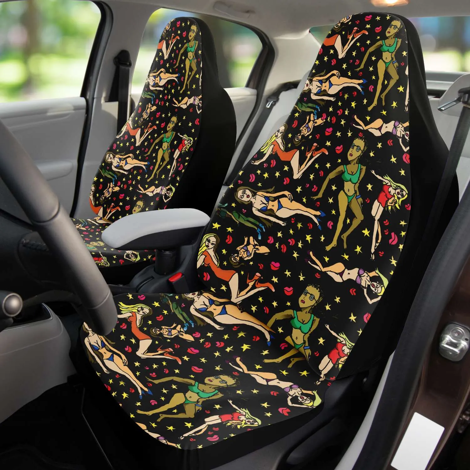 Bad Girls Cat Seat Covers, 2-Pack Designer Essential Premium Quality Best Microfiber Luxury Car Seat