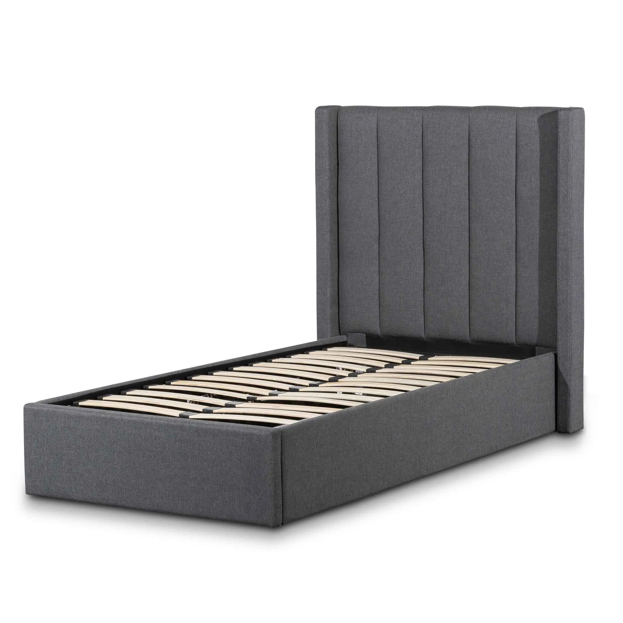 Betsy Fabric Single Bed Frame - Charcoal Grey with Storage