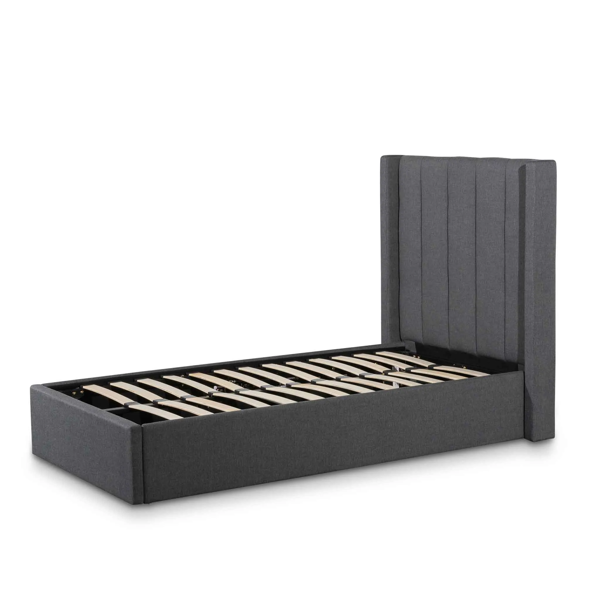 Betsy Fabric Single Bed Frame - Charcoal Grey with Storage