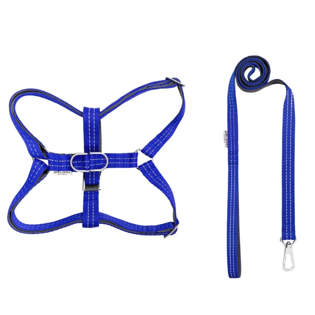 Bowl and Bone Active Blue Dog Harness and Lead Set