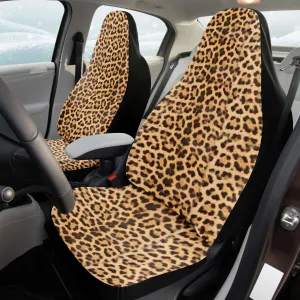 Brown Leopard Car Seat Cover, Beige Animal Print Microfiber Washable Car Seat Protectors (2 Pieces)