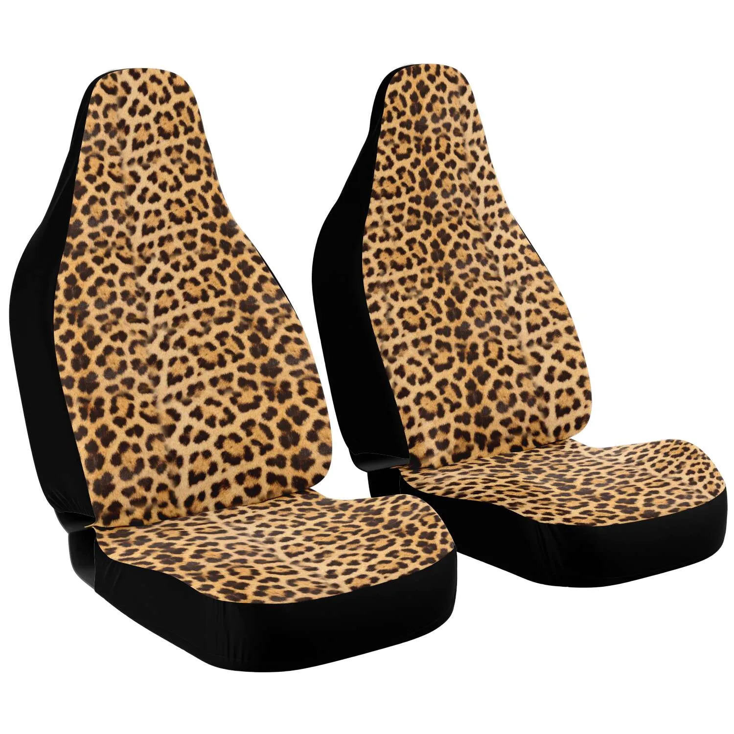 Brown Leopard Car Seat Cover, Beige Animal Print Microfiber Washable Car Seat Protectors (2 Pieces)