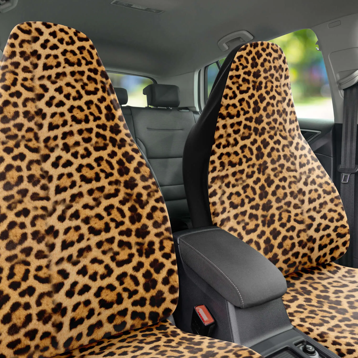 Brown Leopard Car Seat Cover, Beige Animal Print Microfiber Washable Car Seat Protectors (2 Pieces)