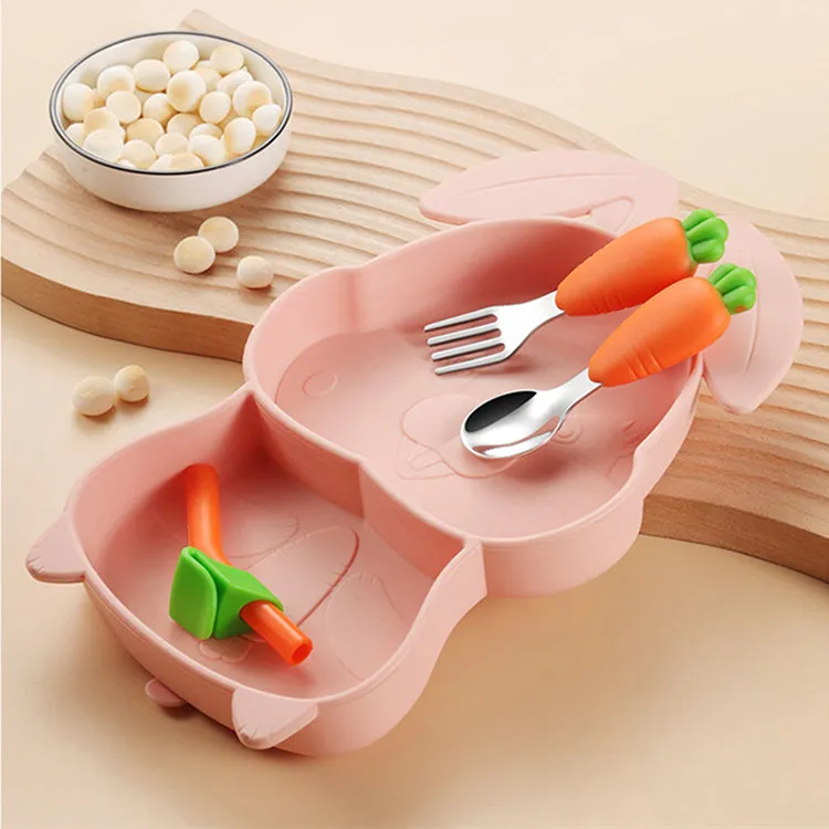 Bunny Silicone 4 Pcs Tableware Set | Pink