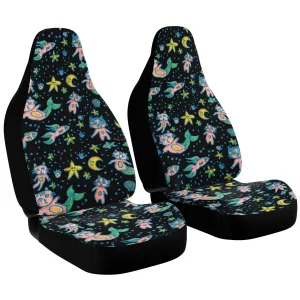 Cat Mermaid Car Seat Covers, Designer Artistic Black Cat Print Car Seat Protectors (2 Pack)