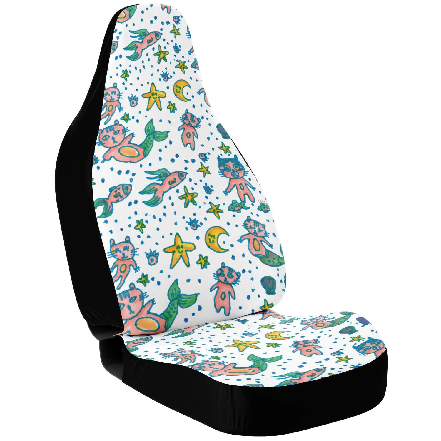 Cat Mermaid Car Seat Covers, White Washable Cute Best Car Seat Protectors For Cat Lovers