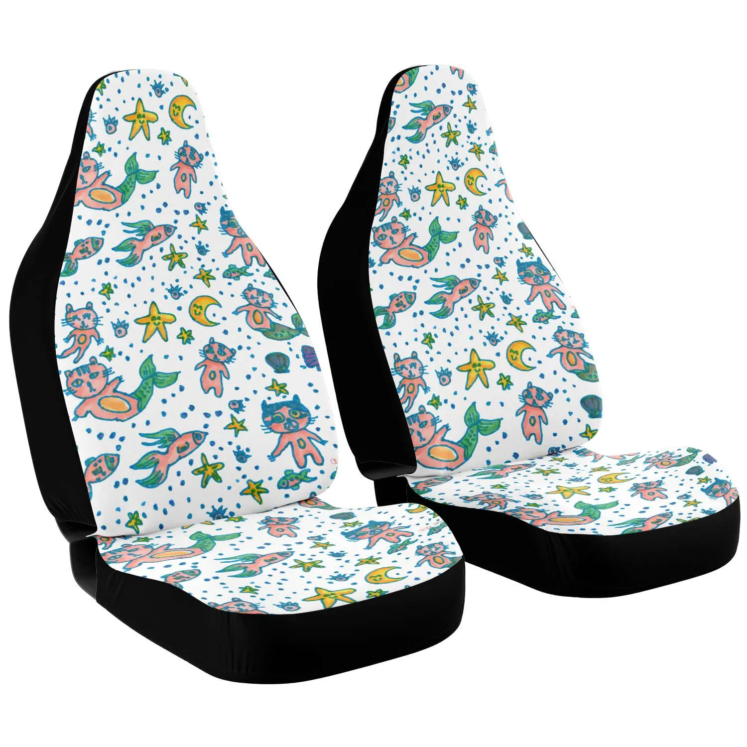 Cat Mermaid Car Seat Covers, White Washable Cute Best Car Seat Protectors For Cat Lovers