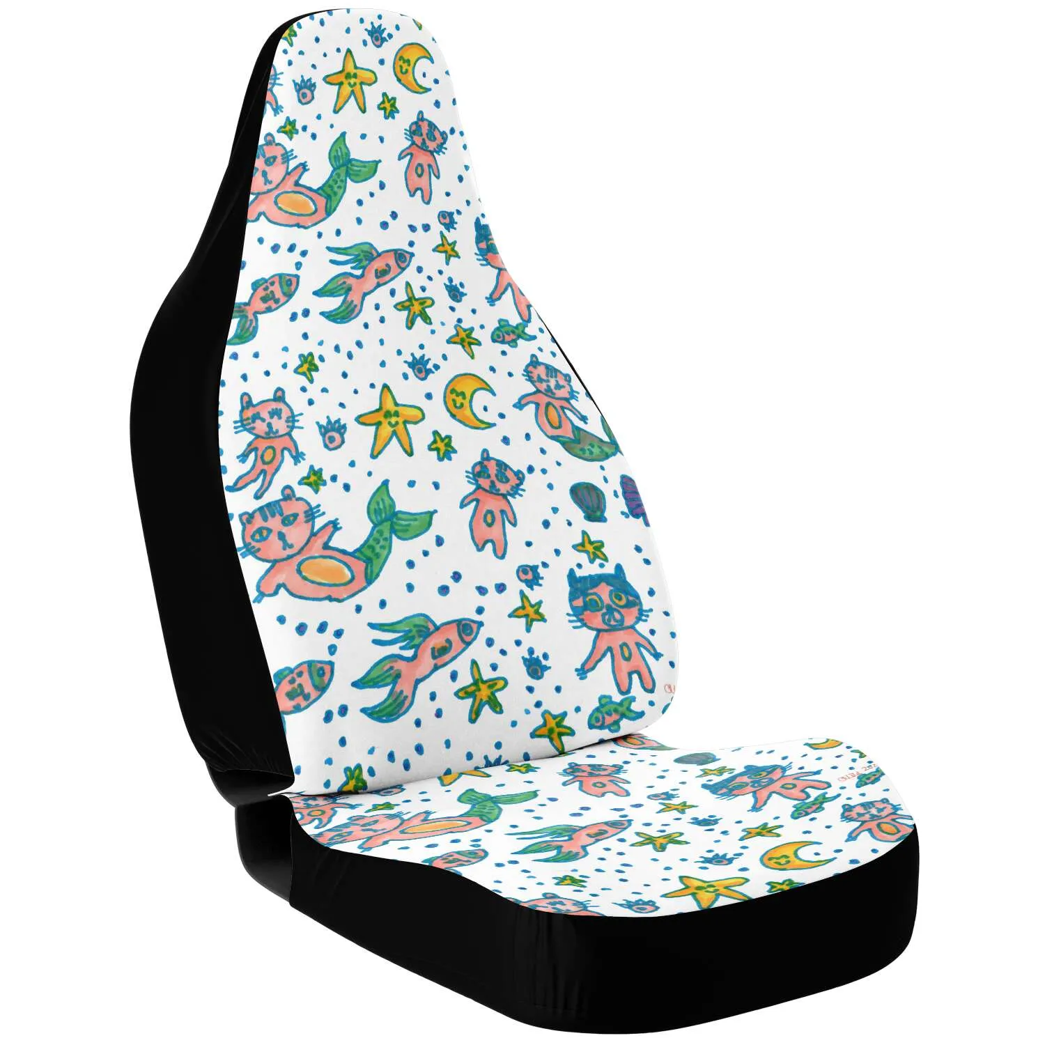 Cat Mermaid Car Seat Covers, White Washable Cute Best Car Seat Protectors For Cat Lovers