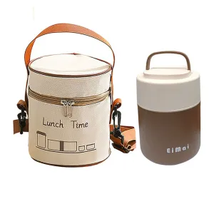 Cream and Dark Brown Stainless Steel Vertical Tiffin/Lunch Box