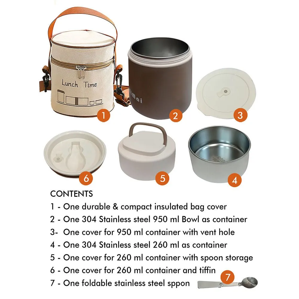 Cream and Dark Brown Stainless Steel Vertical Tiffin/Lunch Box