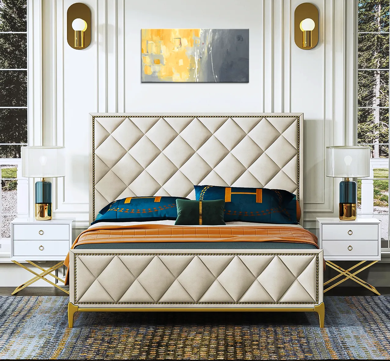 CrossMark Premium Quality Chesterfield Bedframe With Gold Strip