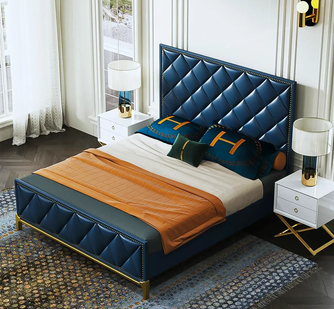 CrossMark Premium Quality Chesterfield Bedframe With Gold Strip