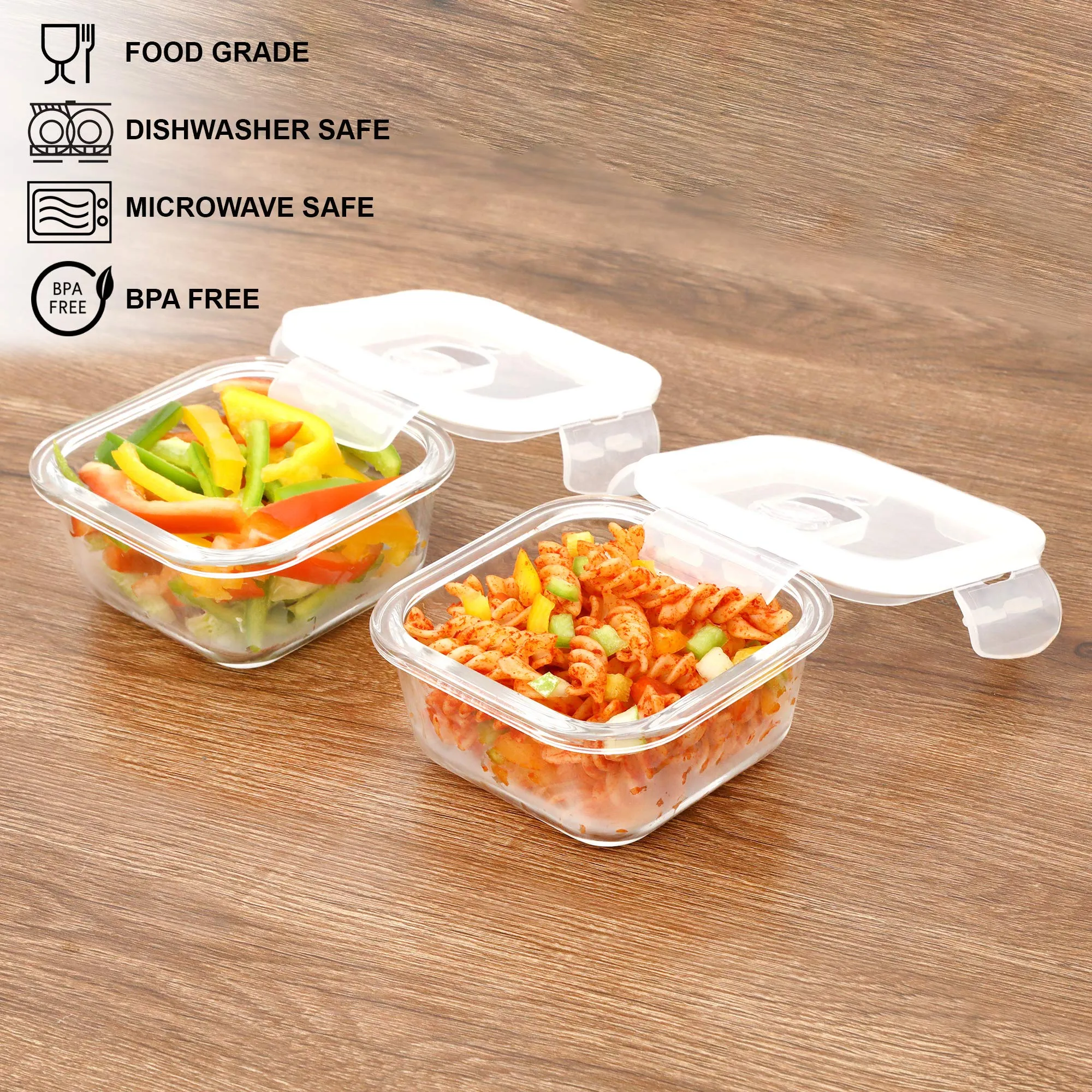 Cutting EDGE 2 Glass 300°C Microwave Safe High Borosilicate Round Office Tiffin Lunch Box with Break Free Detachable Lock and Bag (320ml x 2)