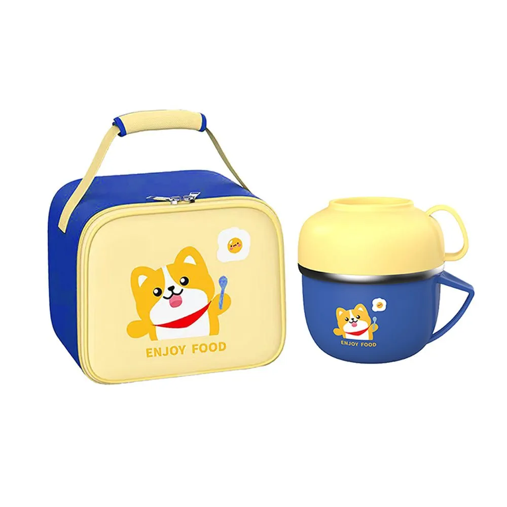 Dark Blue Big Size, Foxy Dual Handle Soup and Noodles Lunch Box with matching Cover