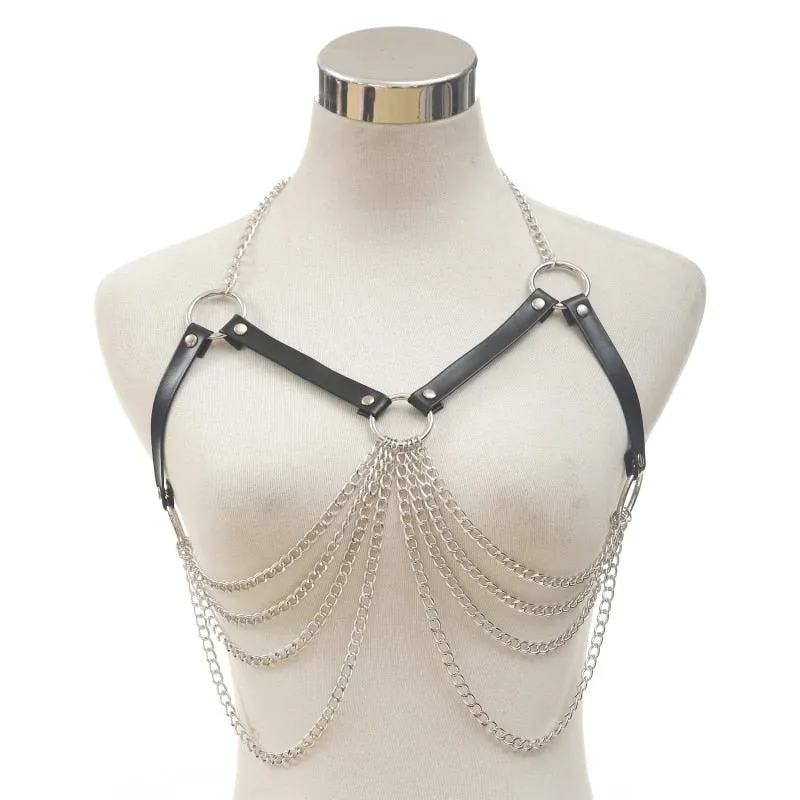 'Deadbeat'  Black PU Leather Top/Chain Harness (Sold separately)