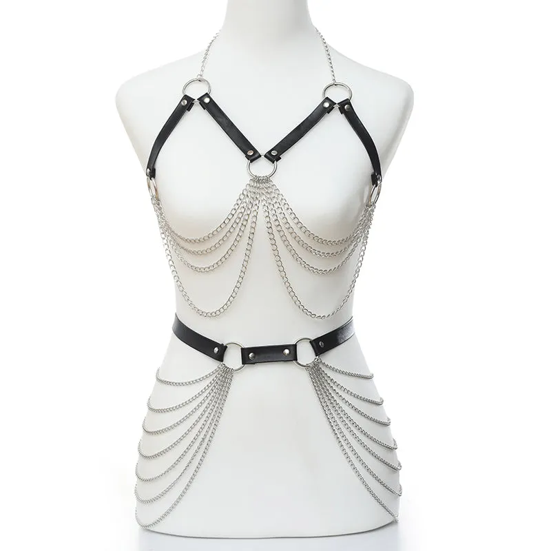 'Deadbeat'  Black PU Leather Top/Chain Harness (Sold separately)