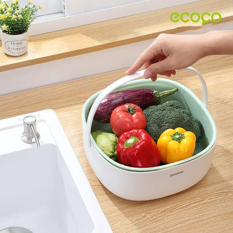 Ecoco Double Drain Basket Bowl Washing Kitchen Strainer Noodles Vegetables Fruit Sink Supplies