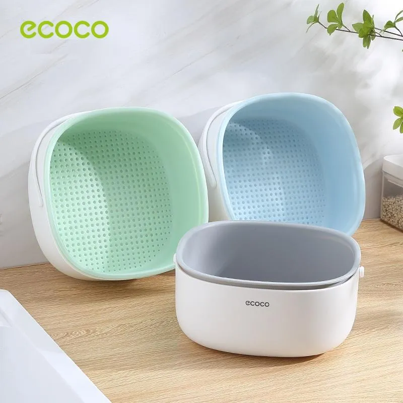 Ecoco Double Drain Basket Bowl Washing Kitchen Strainer Noodles Vegetables Fruit Sink Supplies