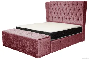 Elizabeth Winged Buttoned Crushed Velvet Bed - Blush