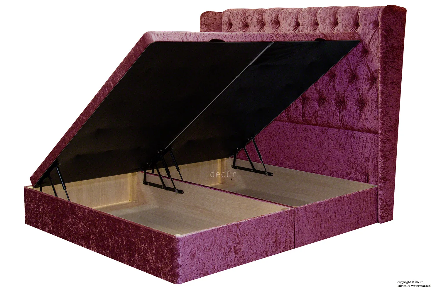 Elizabeth Winged Buttoned Crushed Velvet Bed - Blush