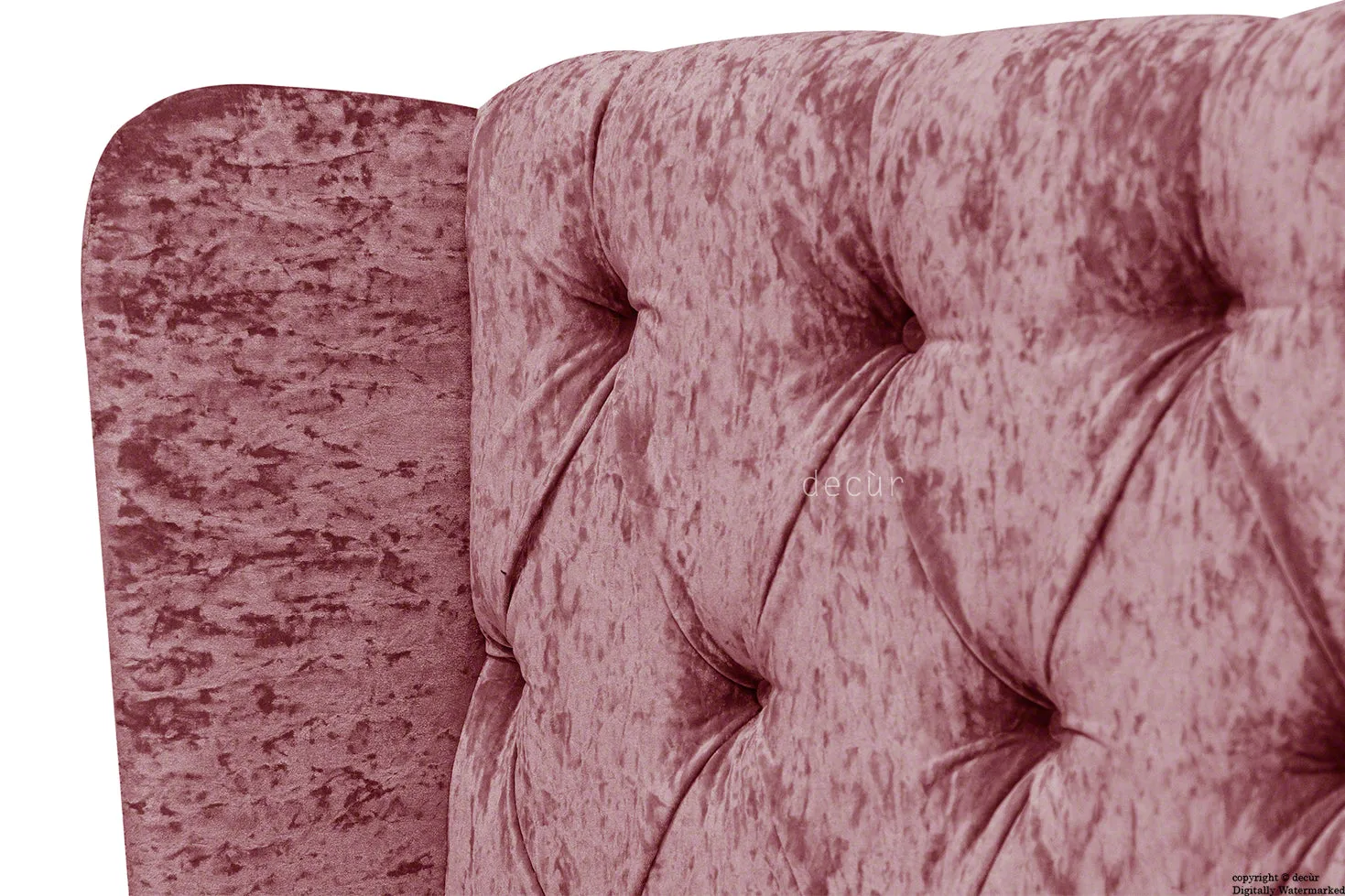 Elizabeth Winged Buttoned Crushed Velvet Bed - Blush