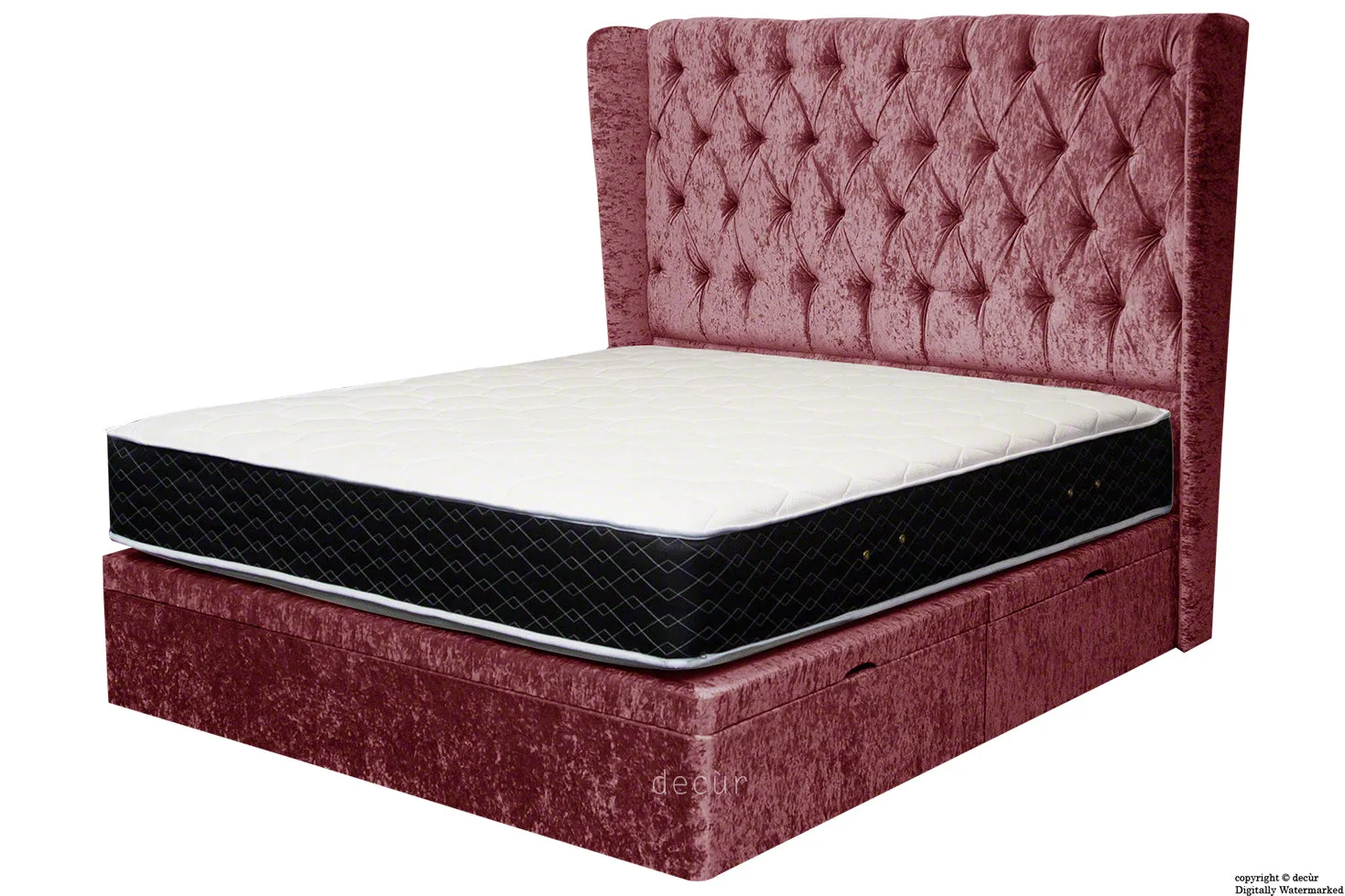 Elizabeth Winged Buttoned Crushed Velvet Bed - Blush