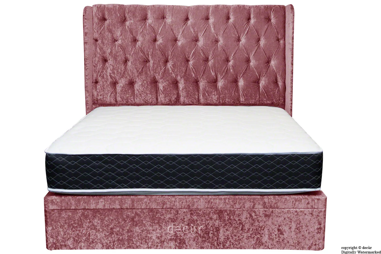 Elizabeth Winged Buttoned Crushed Velvet Bed - Blush