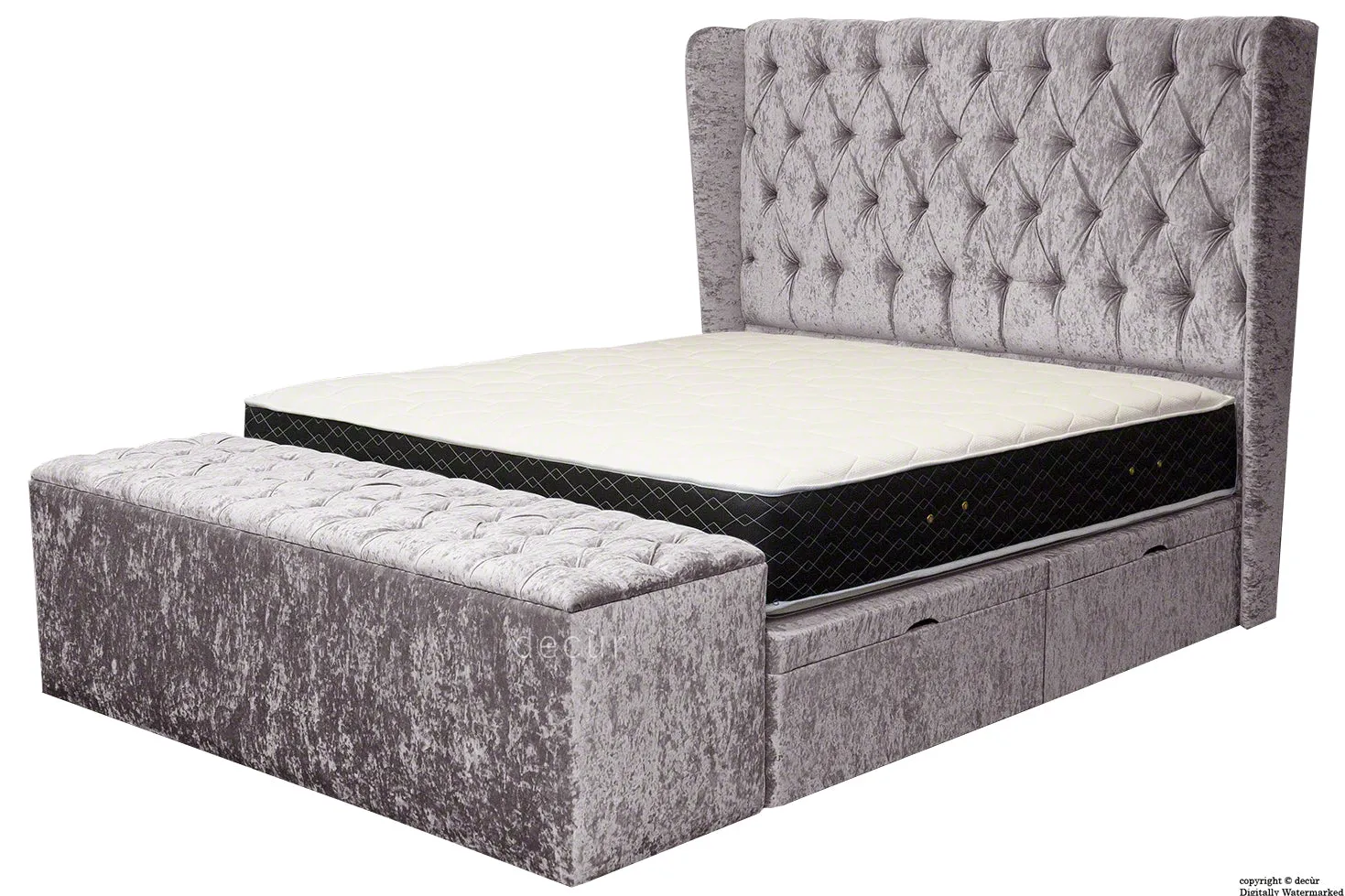 Elizabeth Winged Buttoned Crushed Velvet Bed - Fossil