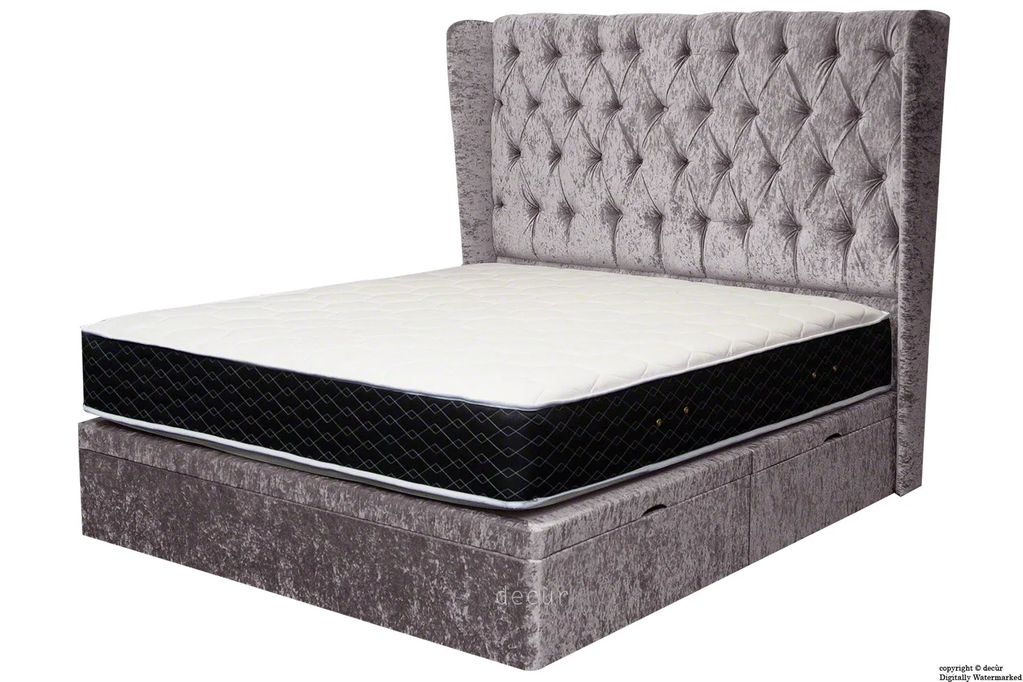 Elizabeth Winged Buttoned Crushed Velvet Bed - Fossil