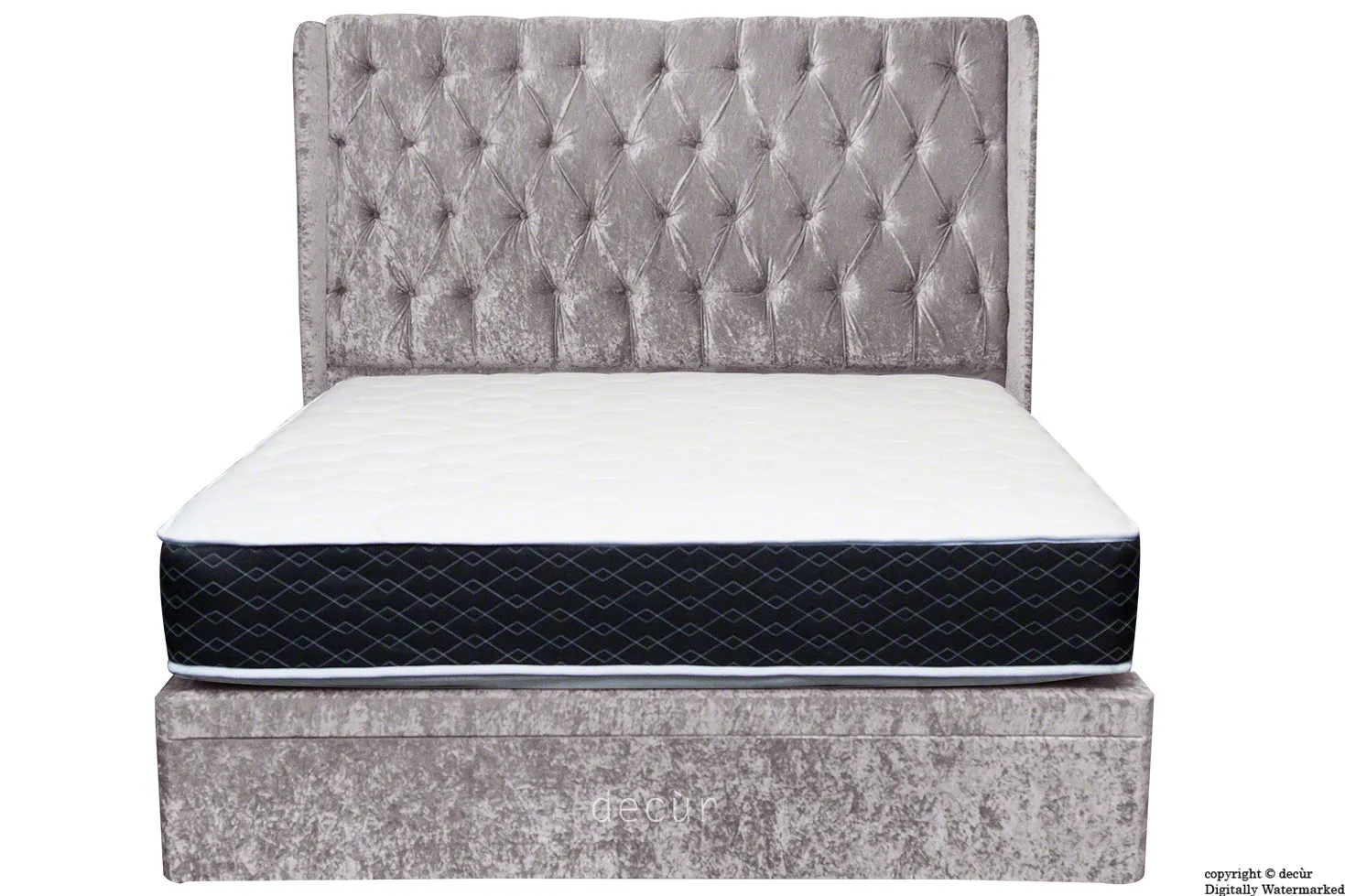 Elizabeth Winged Buttoned Crushed Velvet Bed - Fossil