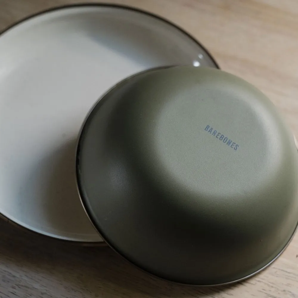 Enamel Bowl Set In Olive - Set Of Two Bowls