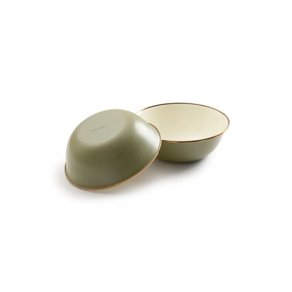 Enamel Bowl Set In Olive - Set Of Two Bowls