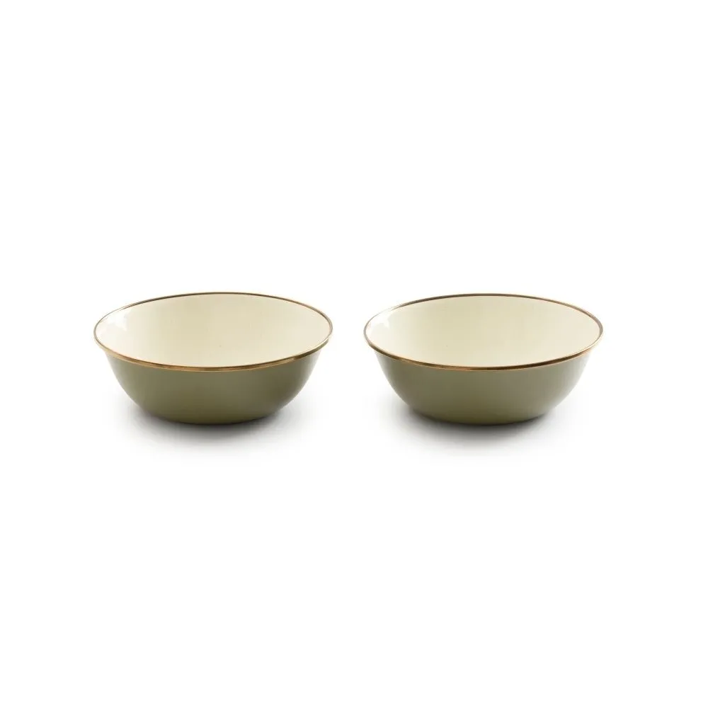 Enamel Bowl Set In Olive - Set Of Two Bowls