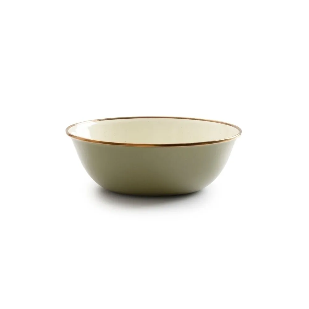 Enamel Bowl Set In Olive - Set Of Two Bowls