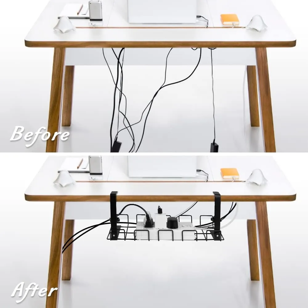 Foldable Clamp Under Desk Cable Management Tray 2 Pack, Black