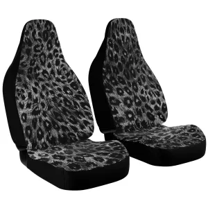 Gray Leopard Car Seat Cover, (2 pcs) Leopard Animal Print Designer Washable Car Seat Protectors