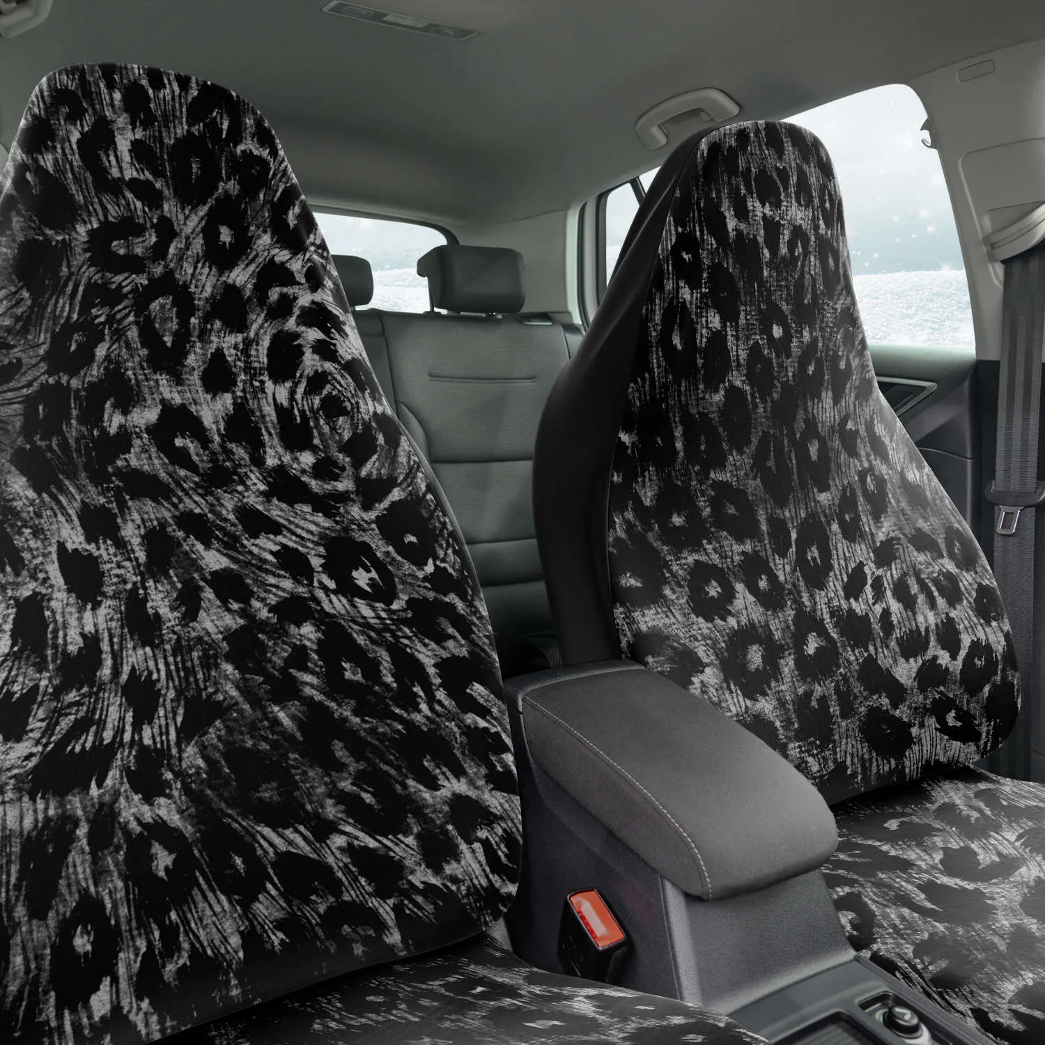 Gray Leopard Car Seat Cover, (2 pcs) Leopard Animal Print Designer Washable Car Seat Protectors