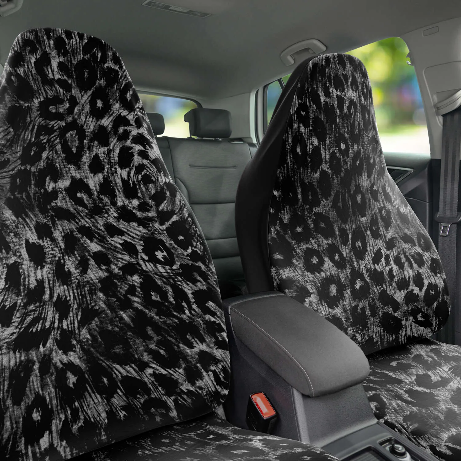 Gray Leopard Car Seat Cover, (2 pcs) Leopard Animal Print Designer Washable Car Seat Protectors