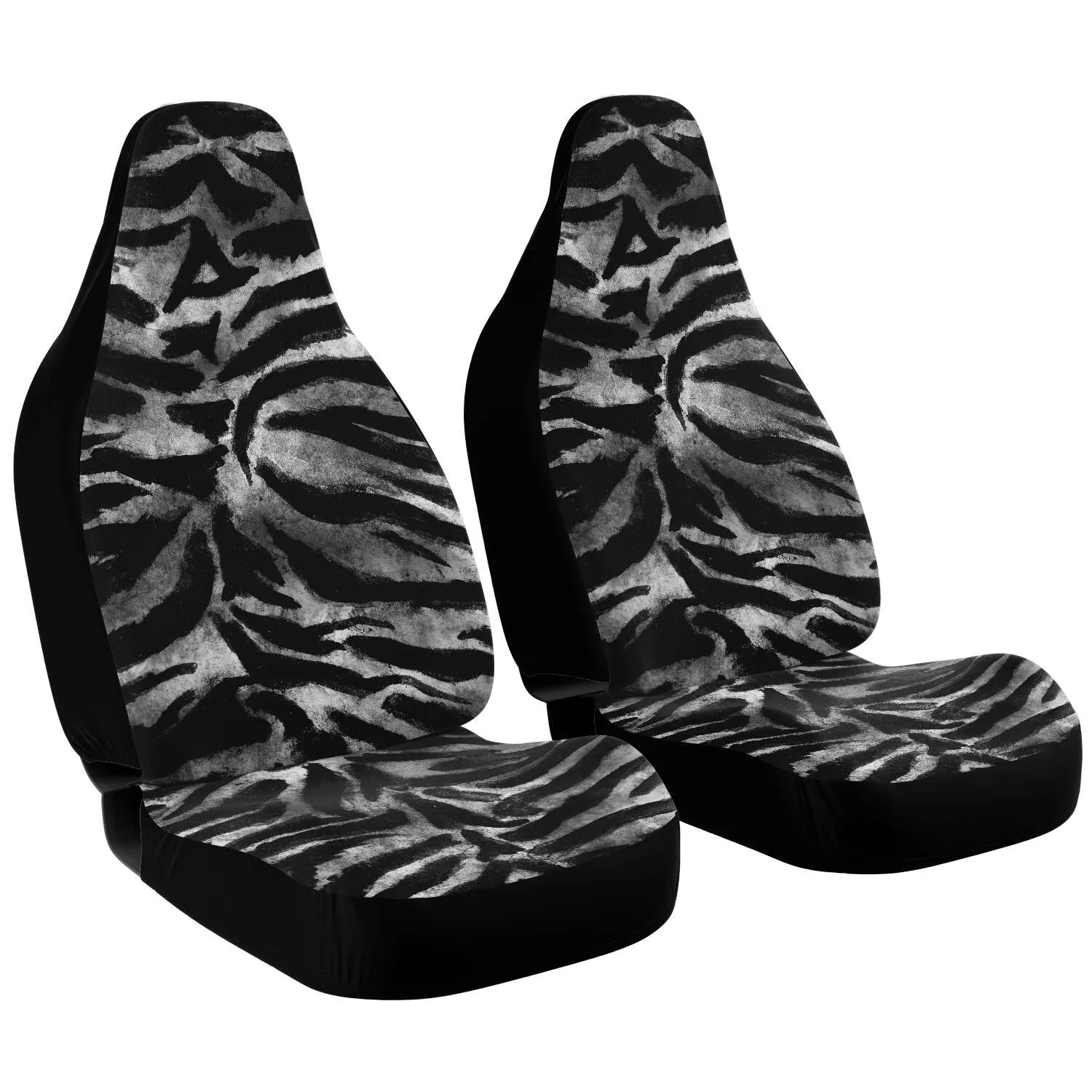 Gray Tiger Car Seats Covers, 2 Pack Front Seat Tiger Stripes Animal Print Elastic Car Accessories