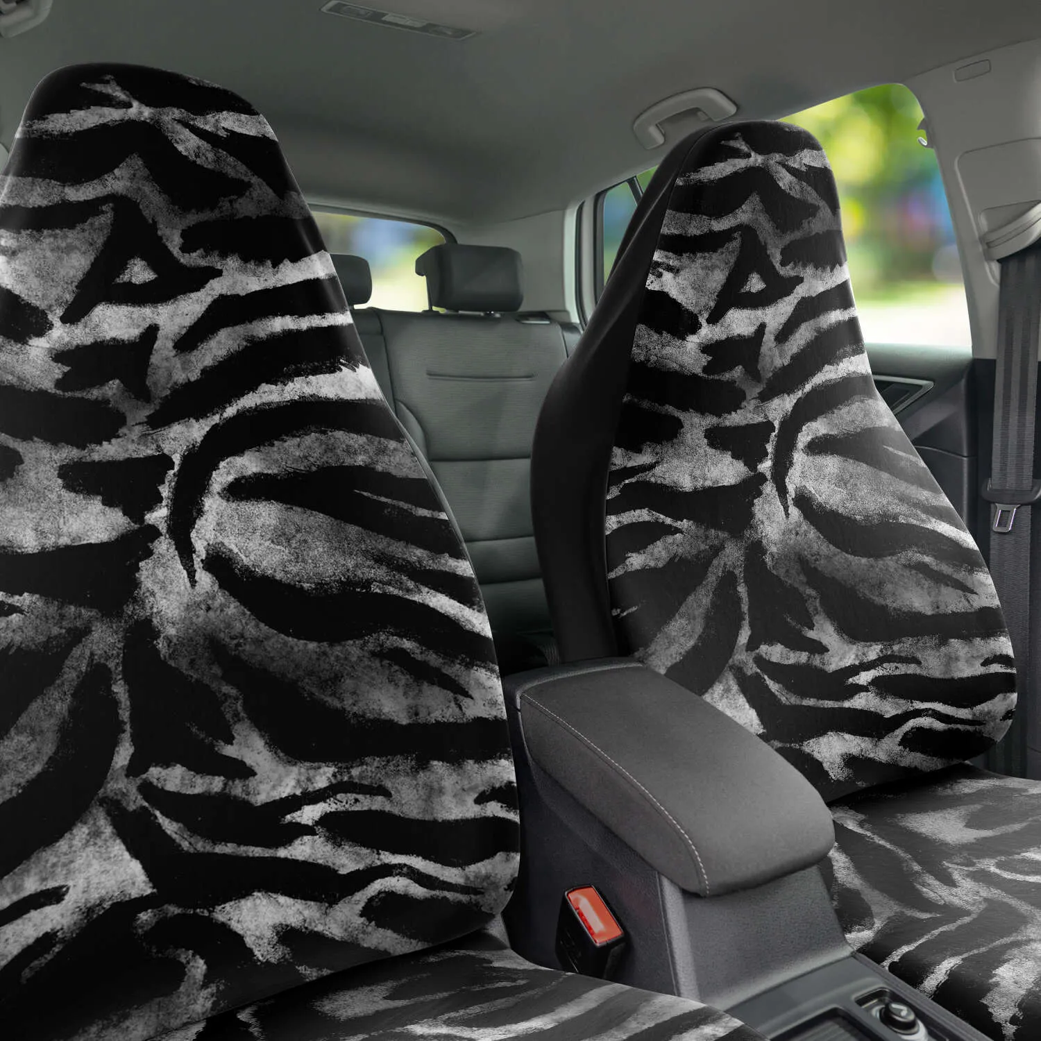 Gray Tiger Car Seats Covers, 2 Pack Front Seat Tiger Stripes Animal Print Elastic Car Accessories