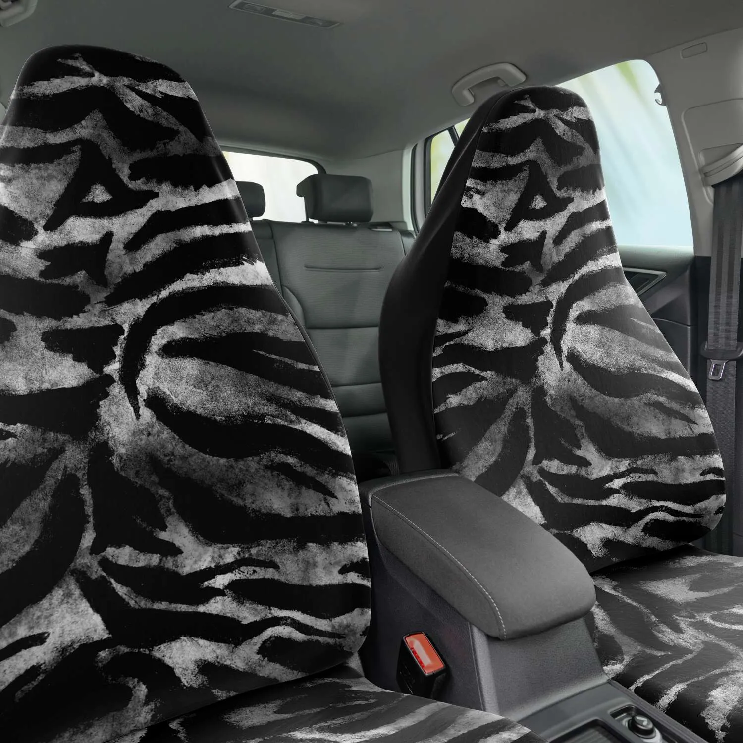 Gray Tiger Car Seats Covers, 2 Pack Front Seat Tiger Stripes Animal Print Elastic Car Accessories