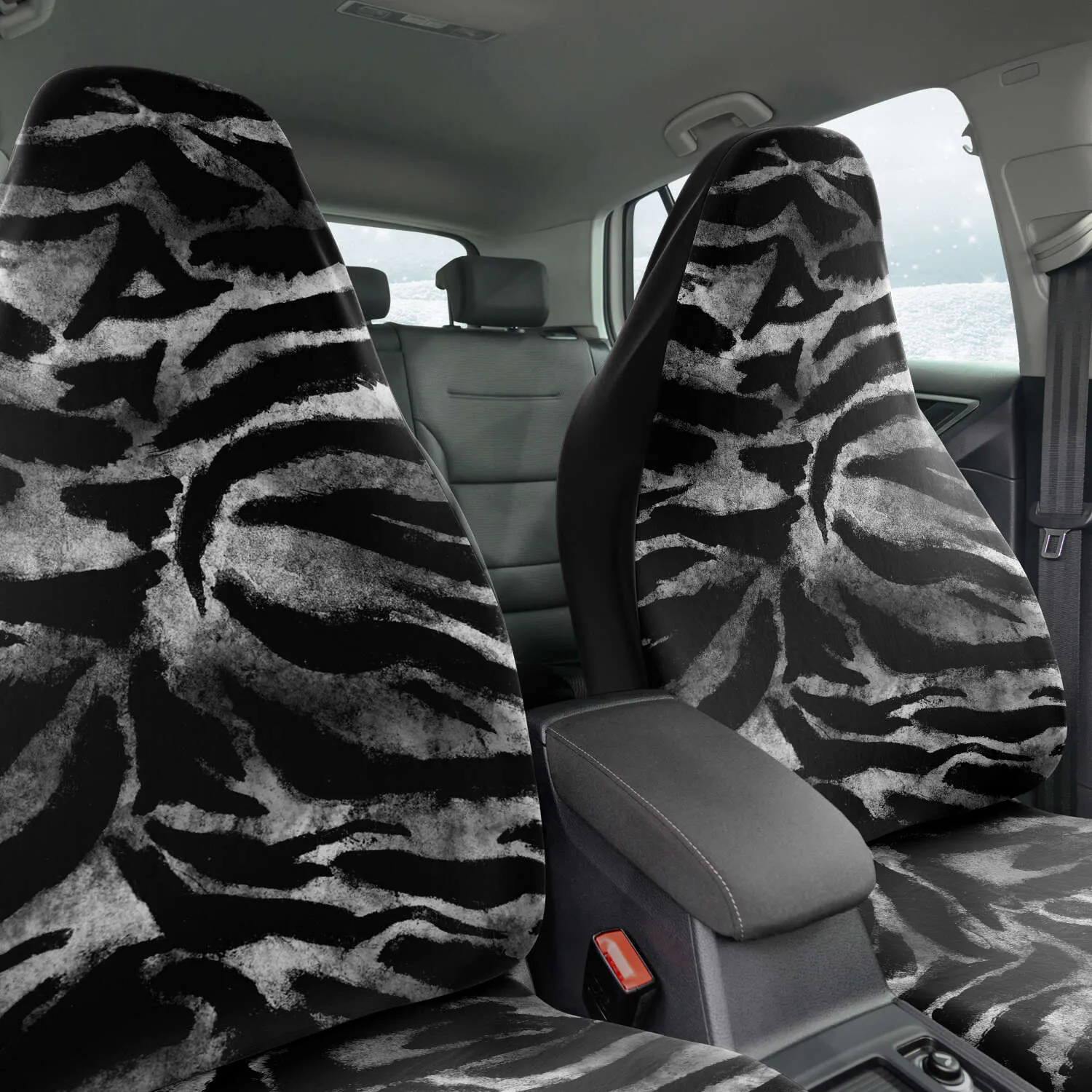 Gray Tiger Car Seats Covers, 2 Pack Front Seat Tiger Stripes Animal Print Elastic Car Accessories